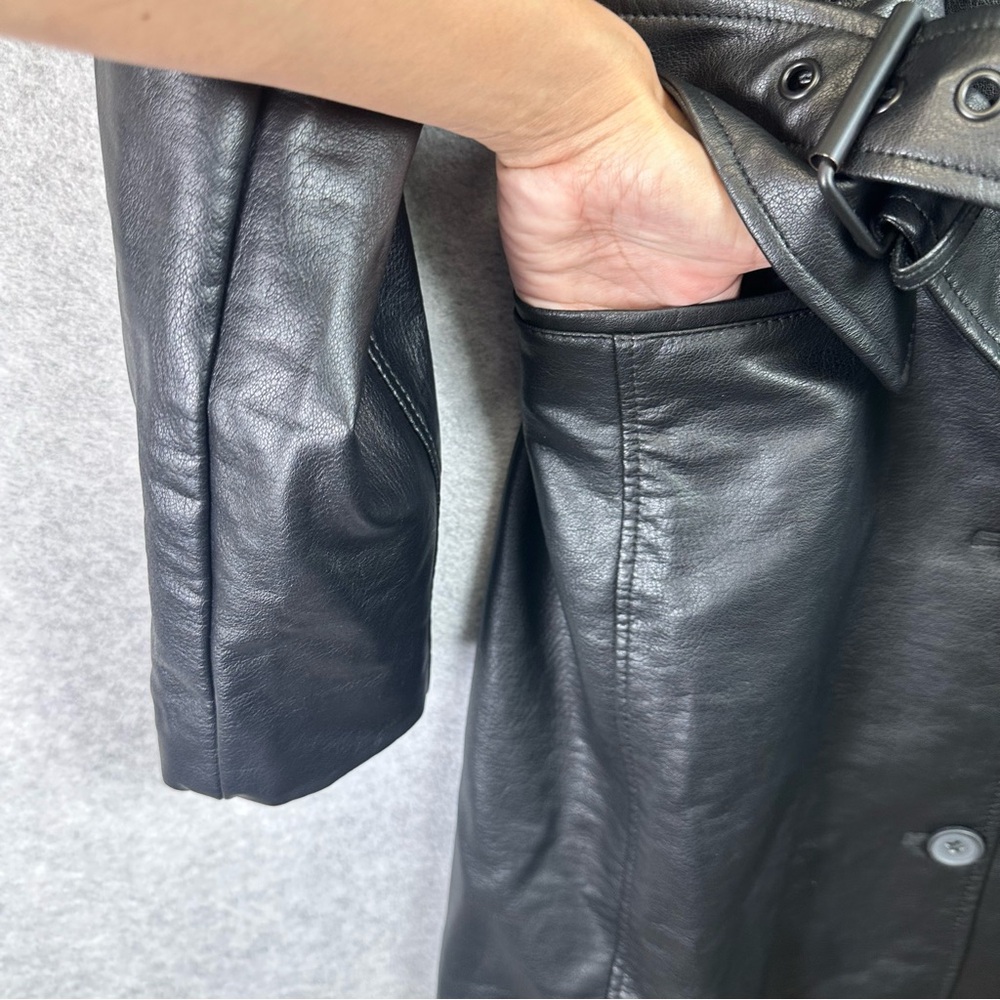 Rebecca Minkoff Black Leather Trench Coat - Picture 5 of 11